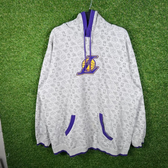 adidas Other - Adidas Los Angeles Lakers All Over Print‎ NBA Hoodie Grey Purple Mens XL